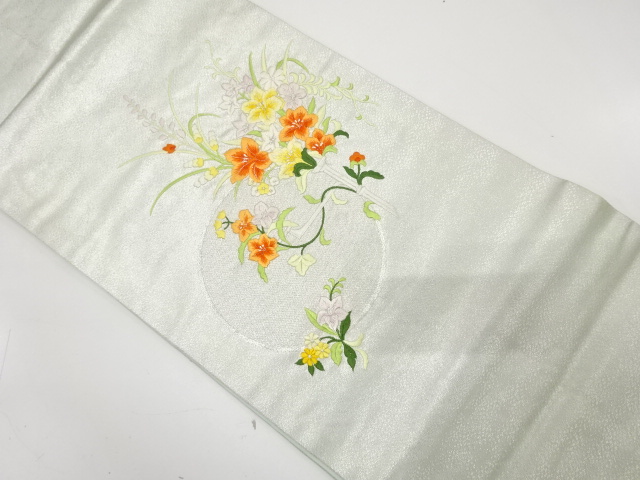 洋花模様　刺繍　名古屋帯